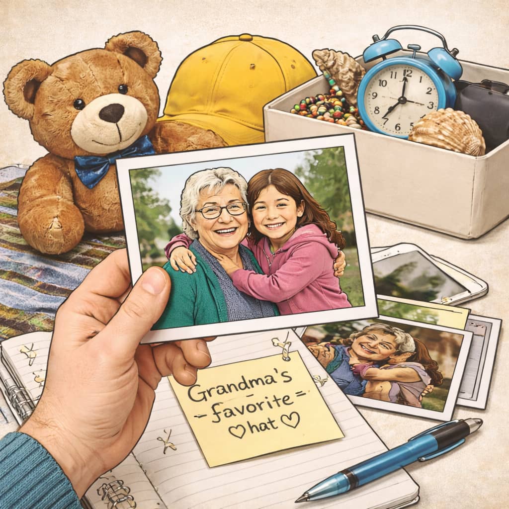 A photo or keepsake moment, suggesting saving the story without keeping every item