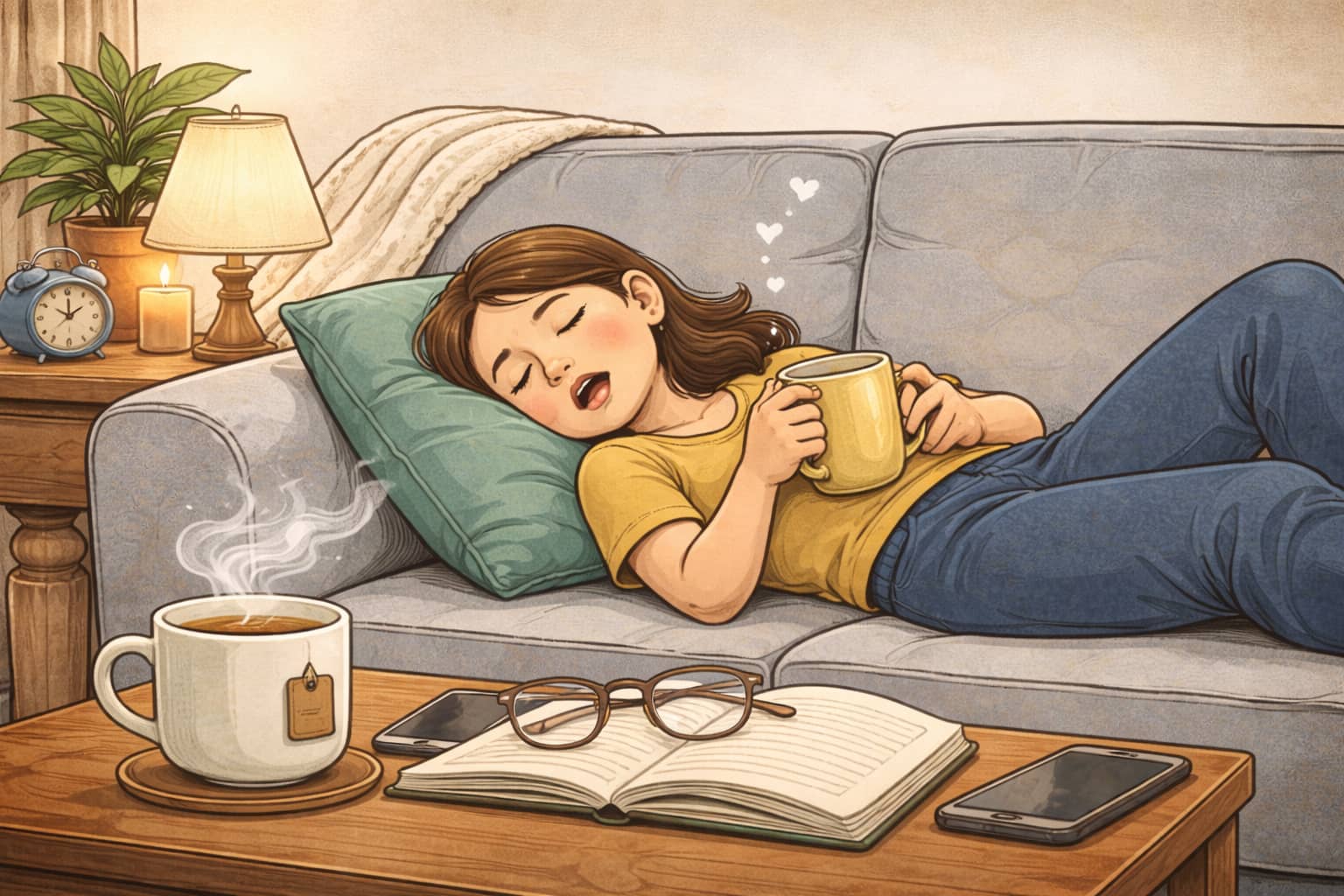 A calm rest scene, like tea, a chair, or a quiet corner