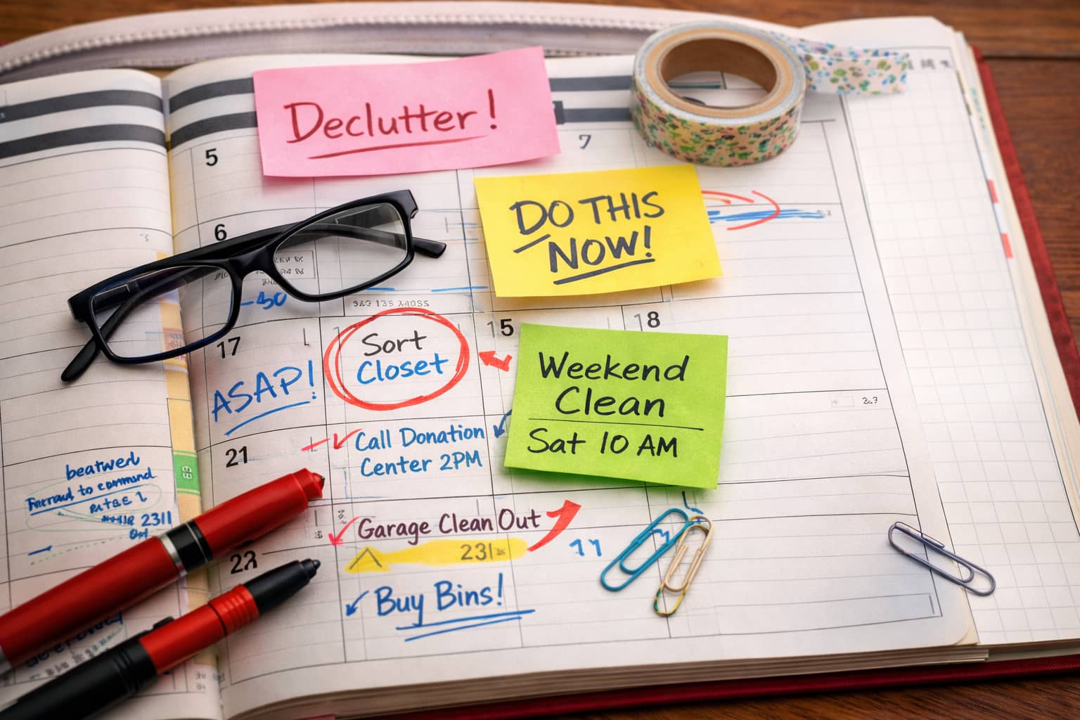 A cluttered calendar packed with events and tasks