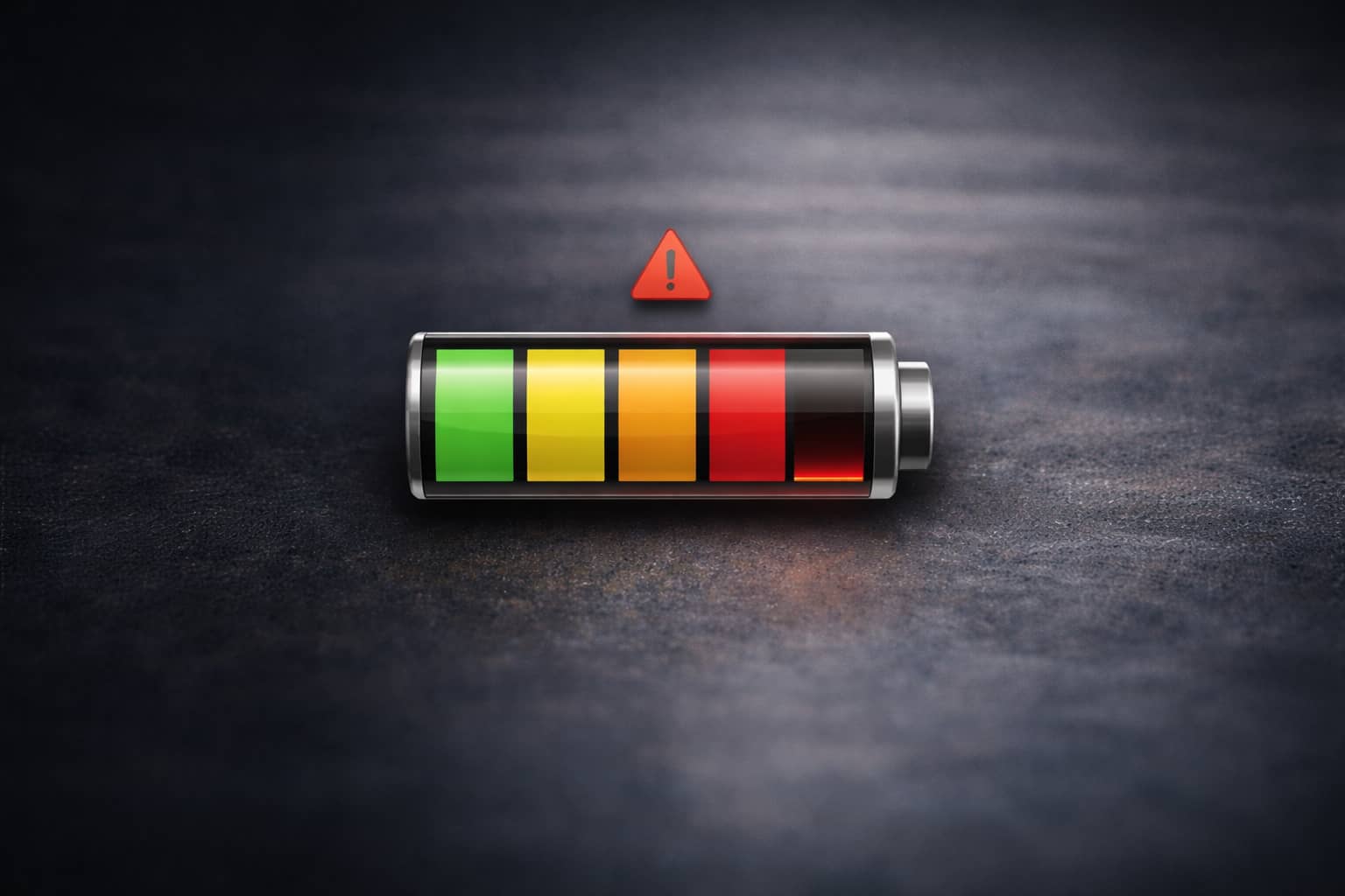 A battery meter showing low energy