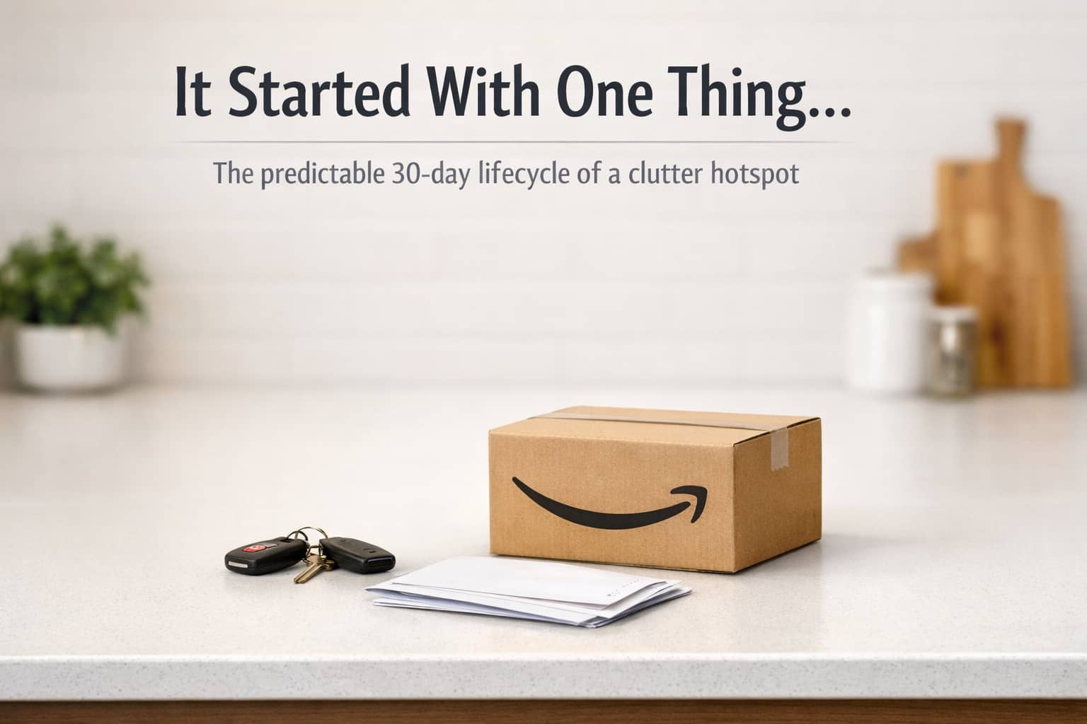 A clean counter with one small item placed neatly on it.