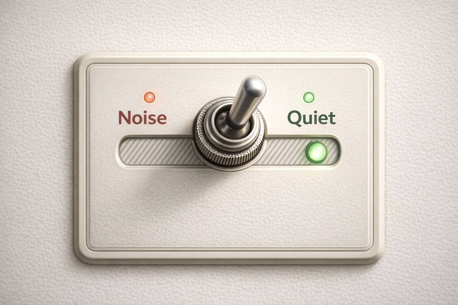 A tactile toggle switch flipping from noise to quiet