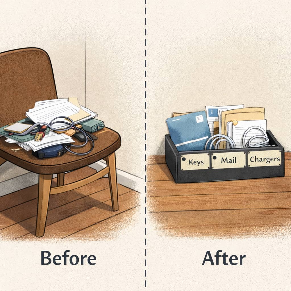 Before/after: a recurring pile becomes a defined zone with a boundary.