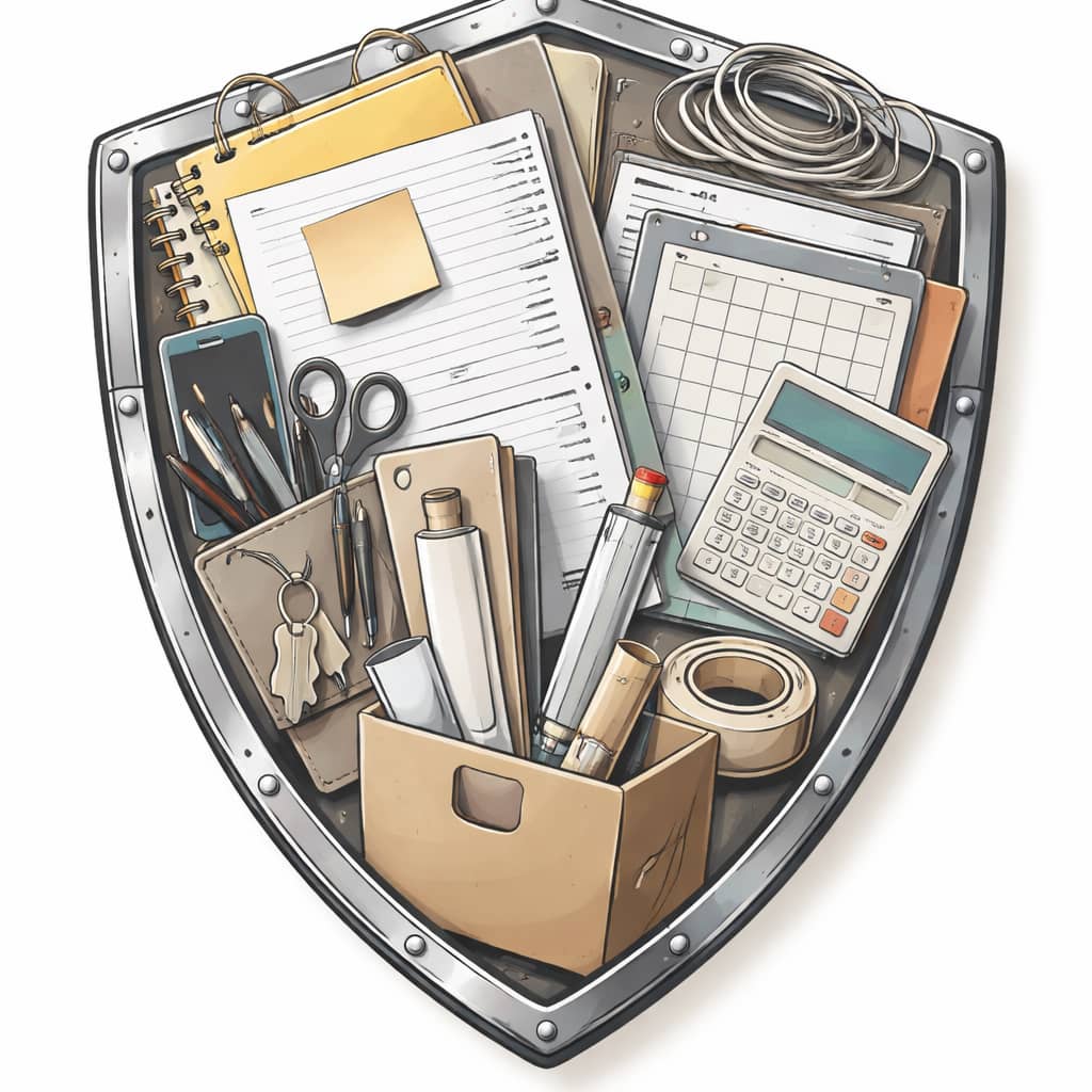 Illustration of a shield made from household objects
