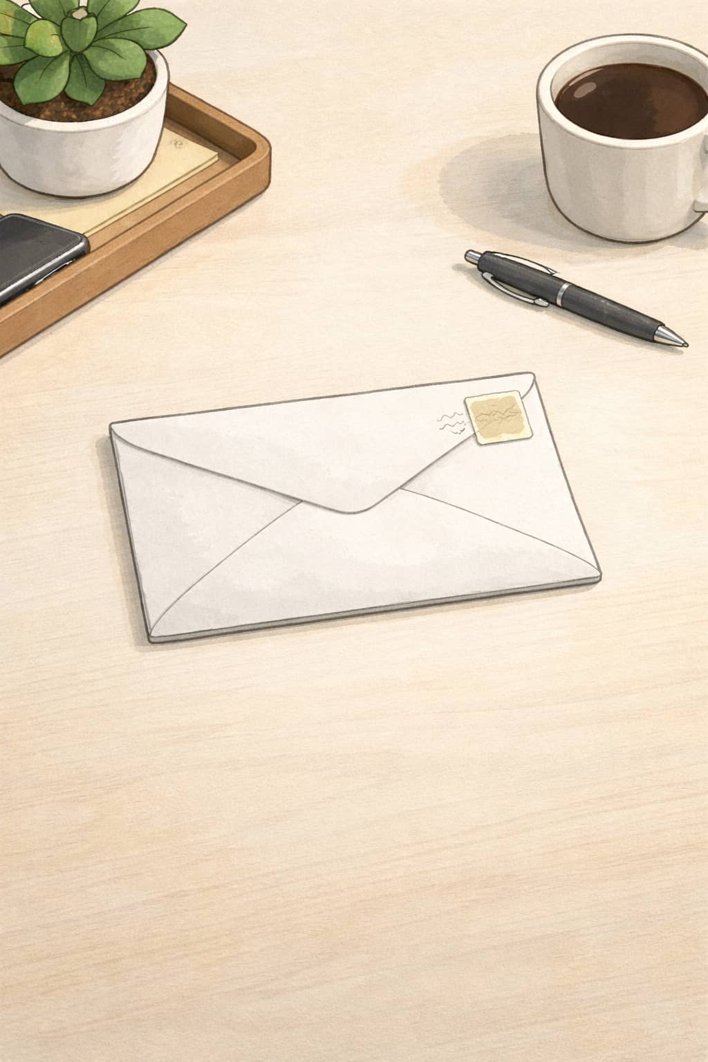 A single unopened envelope on a clean desk