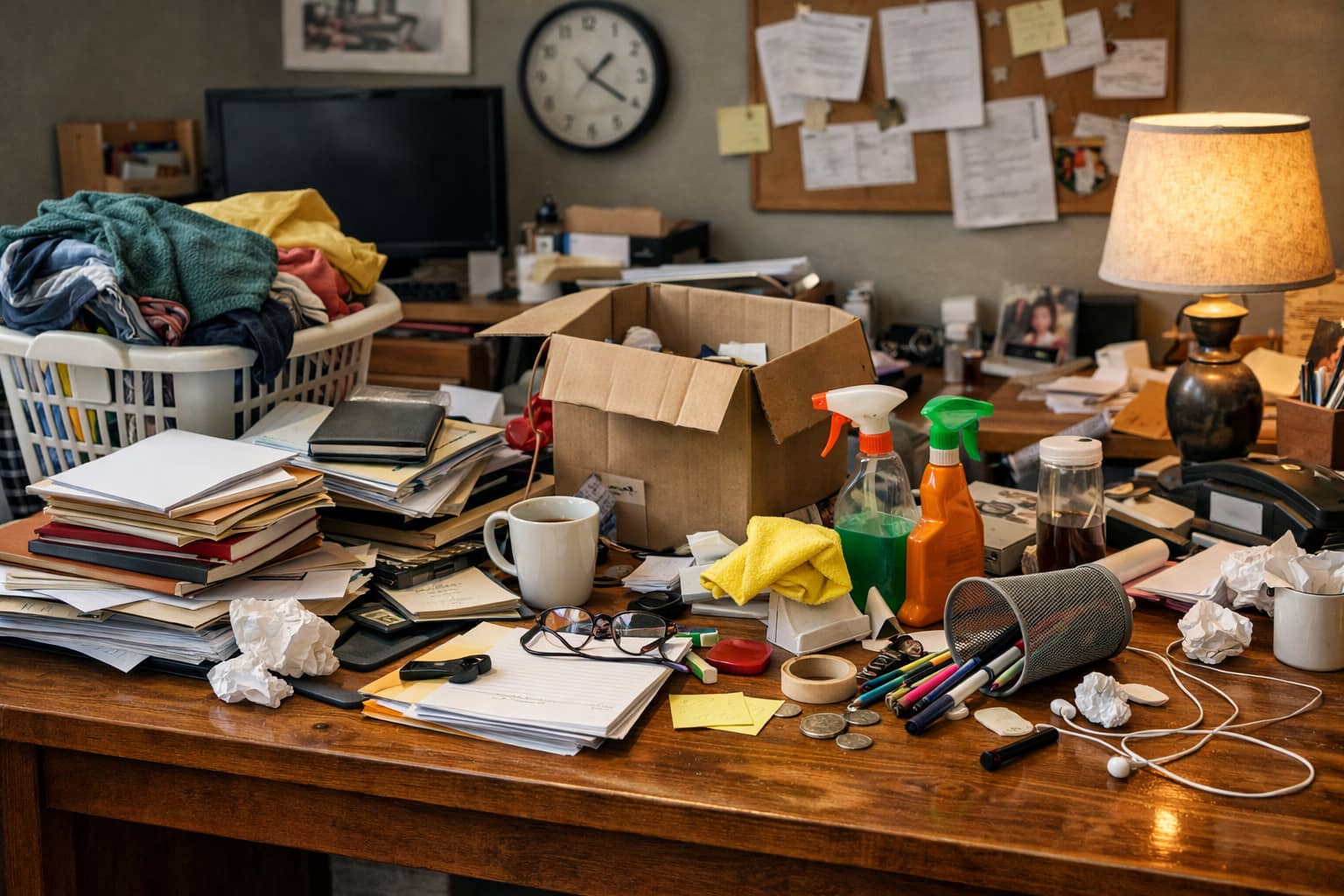 A tidy surface with a small pile of items ready to be sorted
