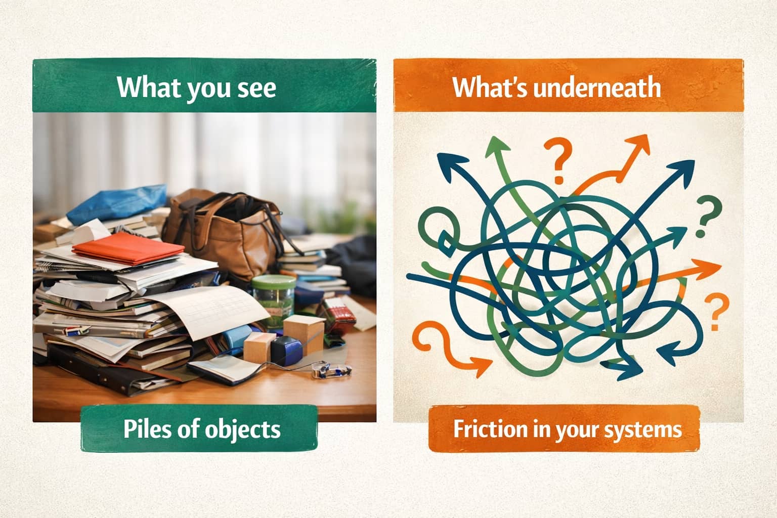 An illustration of tangled arrows and branching paths, suggesting confusing systems and unfinished loops.